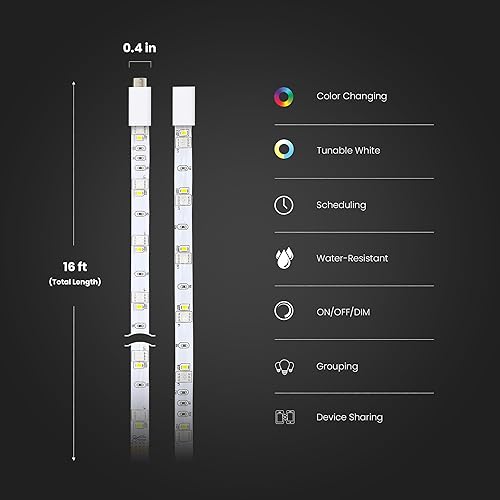Miniatura 2 de Feit Electric Tira de luz inteligente de 16 pies, tira de luz LED ultrafina RGBW de persecución de color, 2.4 GHz habilitada para Wi-Fi, funciona