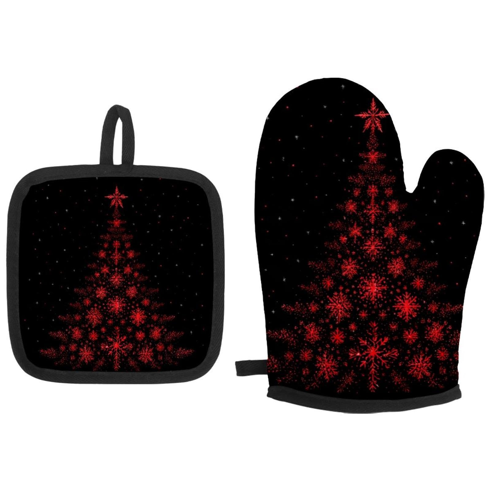 Gants de cuisine et maniques arbre de Noël isolants pour cuisson four et barbecue