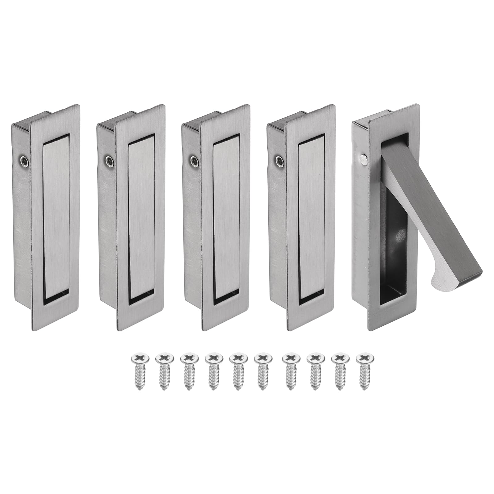 sourcing map 5PCS Pocket Door Handles, 304 Stainless Steel Door Edge Pull, Pocket Door Hardware for Sliding Cabinet, Home, Office, Hotels, Grey