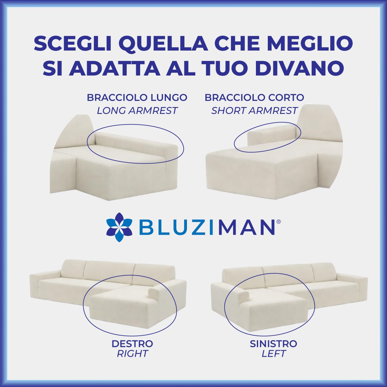 Copridivano Chaise Longue Elastico Avorio Fatto in Europa, Copri Divano con Penisola Universale Angolare, Tessuto Bielastico Qualità (Penisola a Sinistra-Vista Frontale, Bracciolo Lungo)