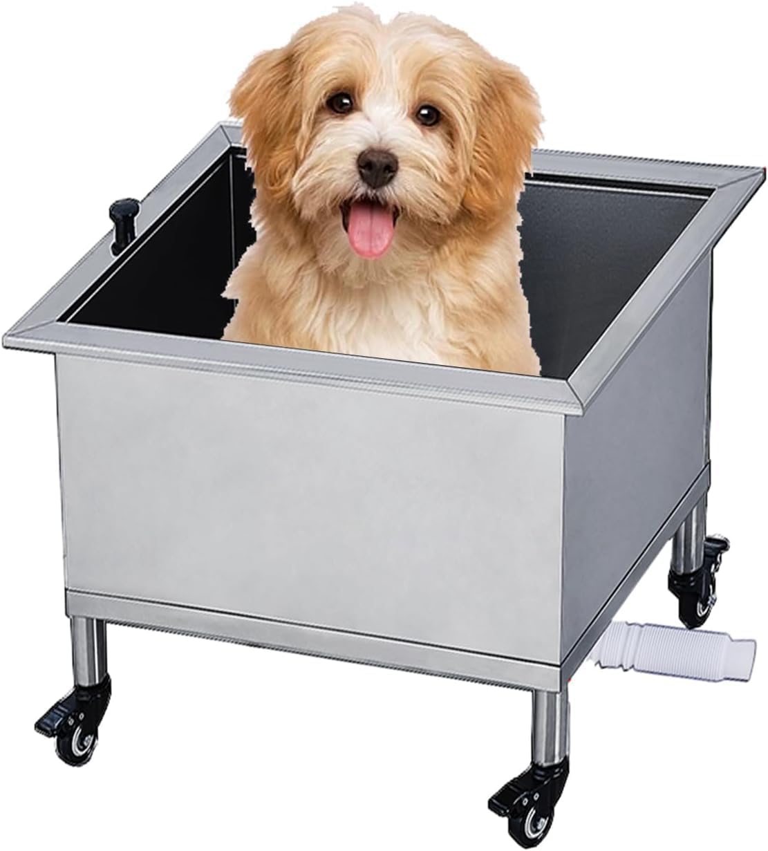 Stainless Steel Bathtub Home Pet Grooming Bathtub with 360 Swivel Wheels Indoor and Outdoor Floor Standing Sinks(93cm/36.6in)