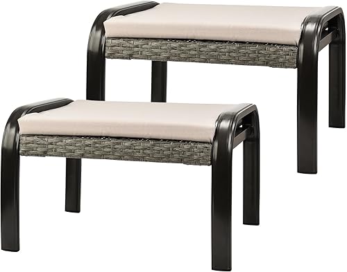 Reposapiés otomano para exteriores, reposapiés de aluminio de ratán de polietileno, para interiores y exteriores, para todo tipo de clima, silla