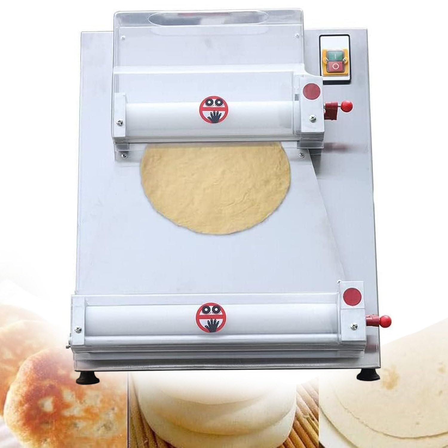 Sfogliatrice elettrica per Impasto per Pizza in Acciaio Inox, sfogliatrice Automatica per Impasto Commerciale, 110/220 V 600 W, per Attrezzatura per la Produzione di Impasto per Pizza, 40 cm