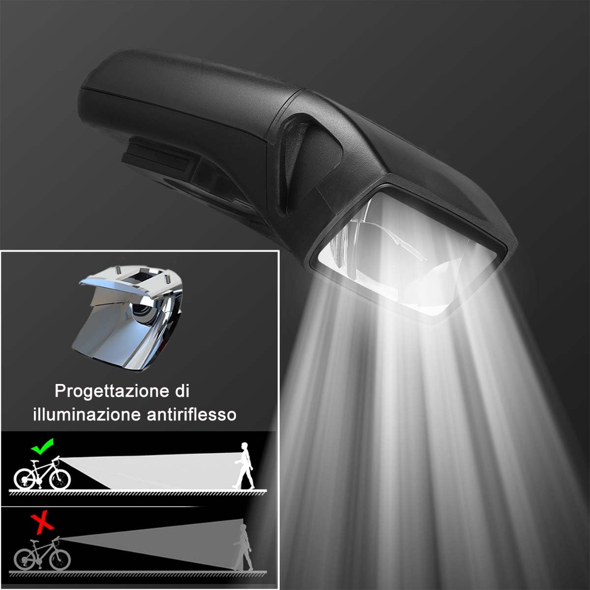 Wireless Tachimetro Bici Luci LED Campanello Impermeabile IPX5 Computer Bicicletta Ricaricabile 3 in 1