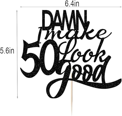 Vista 6 de ¡Maldita sea! I make 50 look good Cake Topper, Black Glitter Happy 50th Birthday Cake Topper, Cheers to 50 Years – 50th Anniversary Party Decor