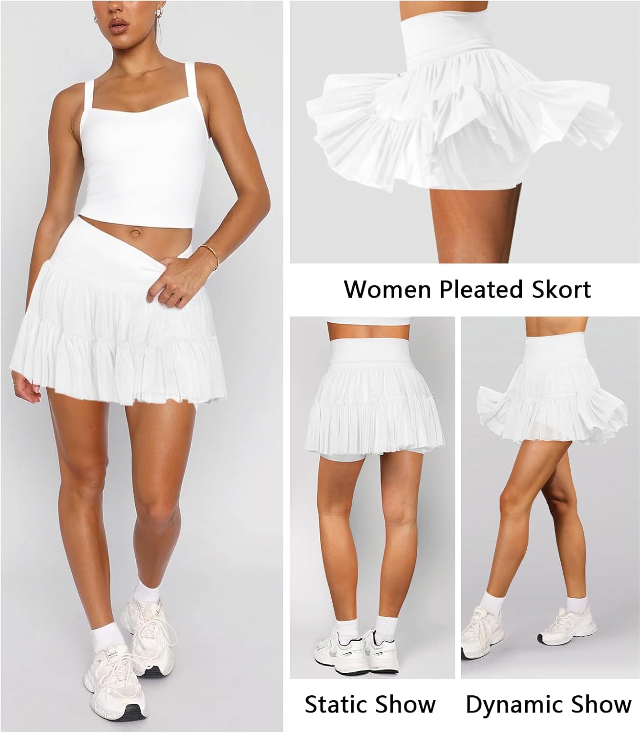 Women's Mini Skirt Skort Flowy Pleated High Waisted Ruffle Tennis Skirts for Women Athletic Skater Golf with Shorts Pockets - Image 3
