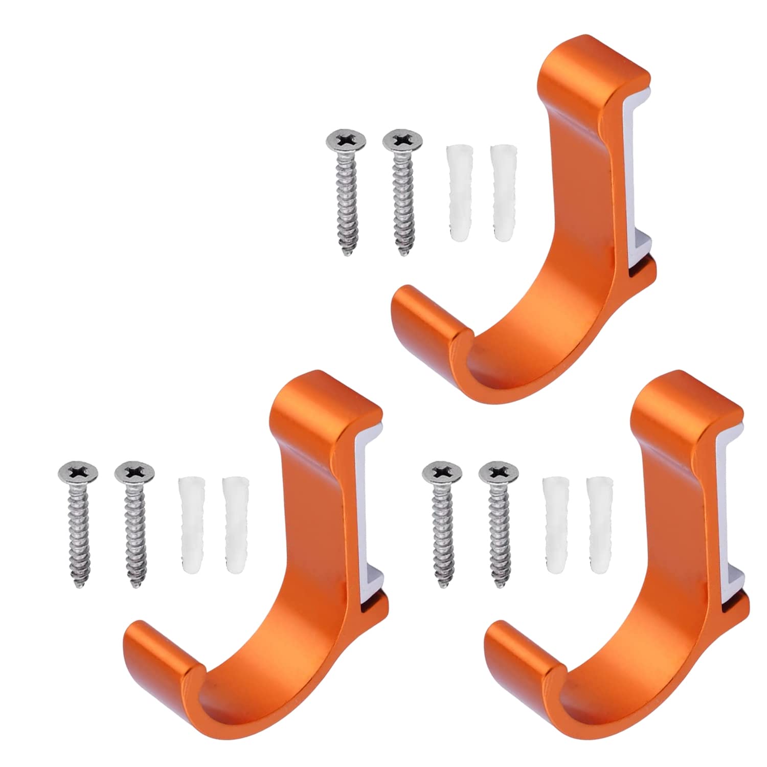 MroMax Wall Mounted Hook, Aluminum Alloy Coat Hooks with Screws, Single Hook for Hanging Bathroom Robe, Coat, Keys and Bag, Orange 3Pcs