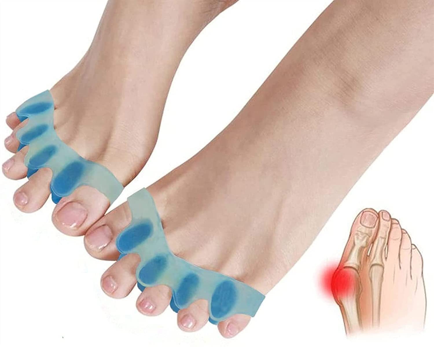 Gel-Zehenspreizer, Zehenspreizer, Zehenabstandshalter zur Dämpfung und Linderung von Ballenschmerzen, Gummi-Zehenglätter, Achillessehnenstrecker für Männer und Frauen, Universalgröße (1 Paar