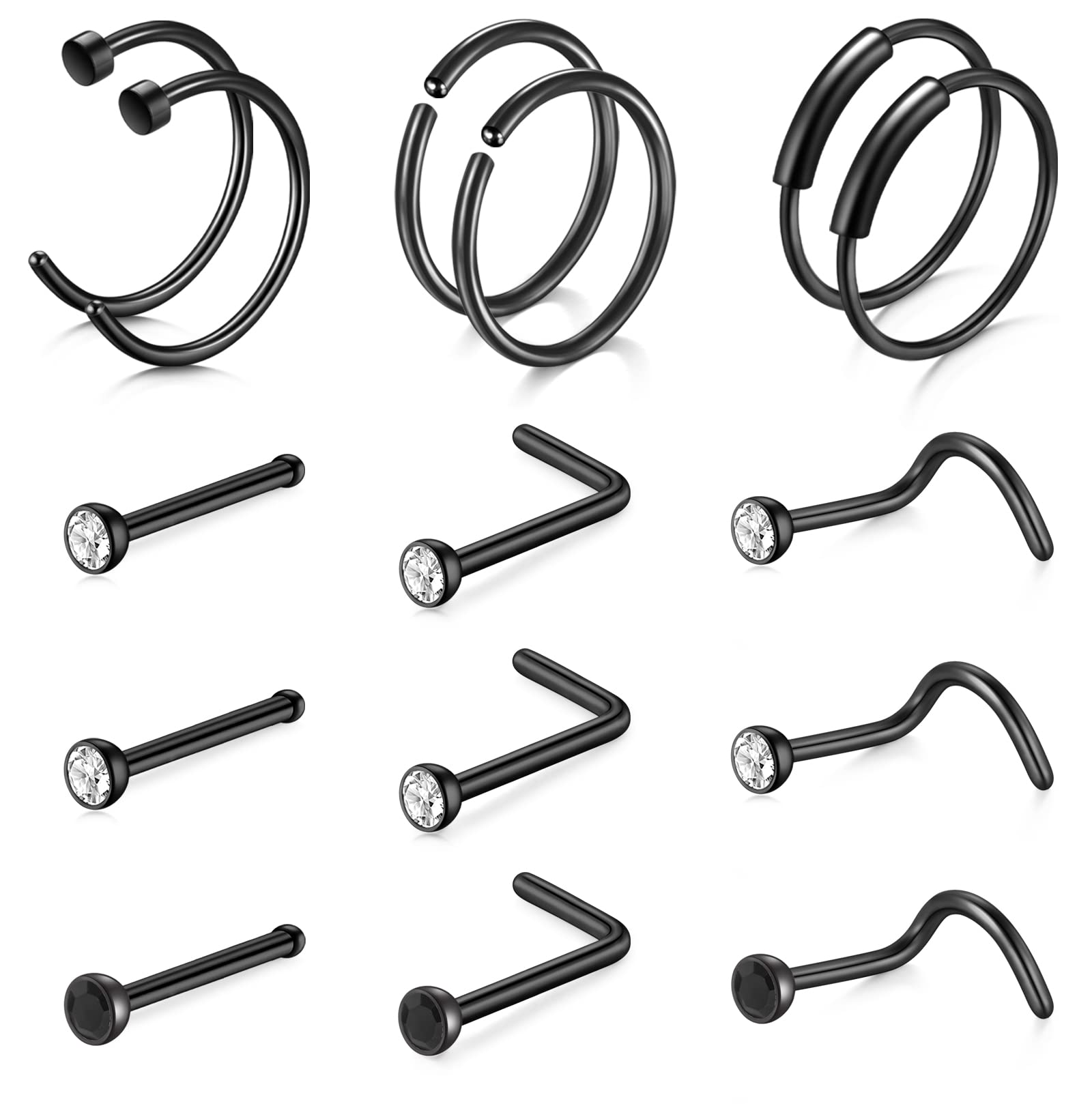 Zolure 18g 20g 22g Nose Rings Nose Studs Surgical Stainless Steel Screw L Shaped Pin Bone Nose Nostrial Piercing Jewerly for Women Men