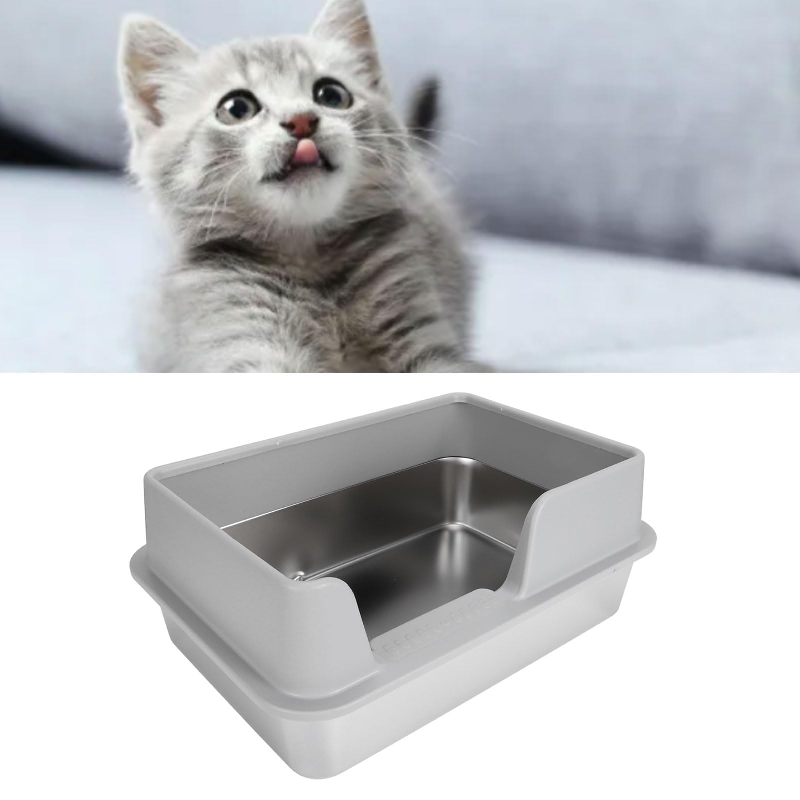 Roestvrijstalen High-Sided Xl Grote Metalen Kattenbak Met Niet-Plakkerig Deksel