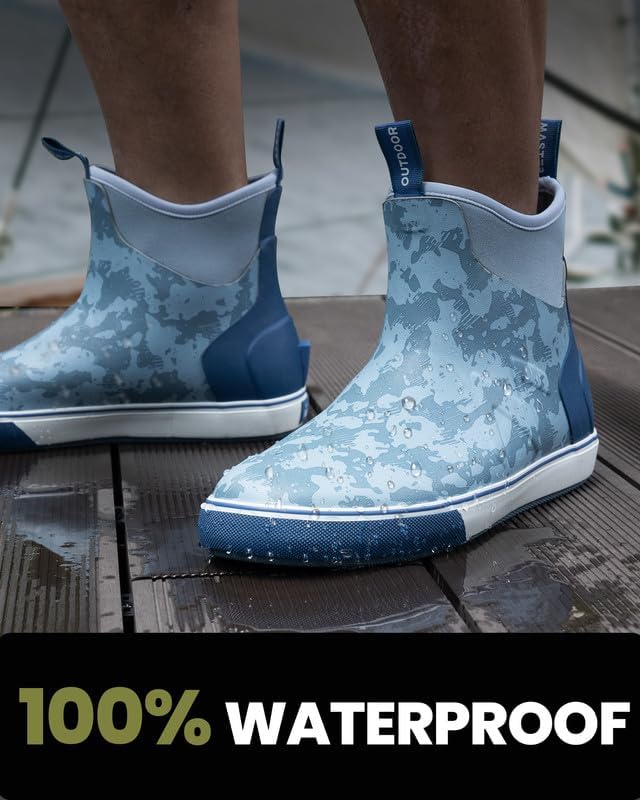 Image of OutdoorMaster Men's Deck Boots, Waterproof Anti-Slip Rubber Rain Boots, Breathable Saltwater Deck Shoes For Fishing Boating Camping Sailing