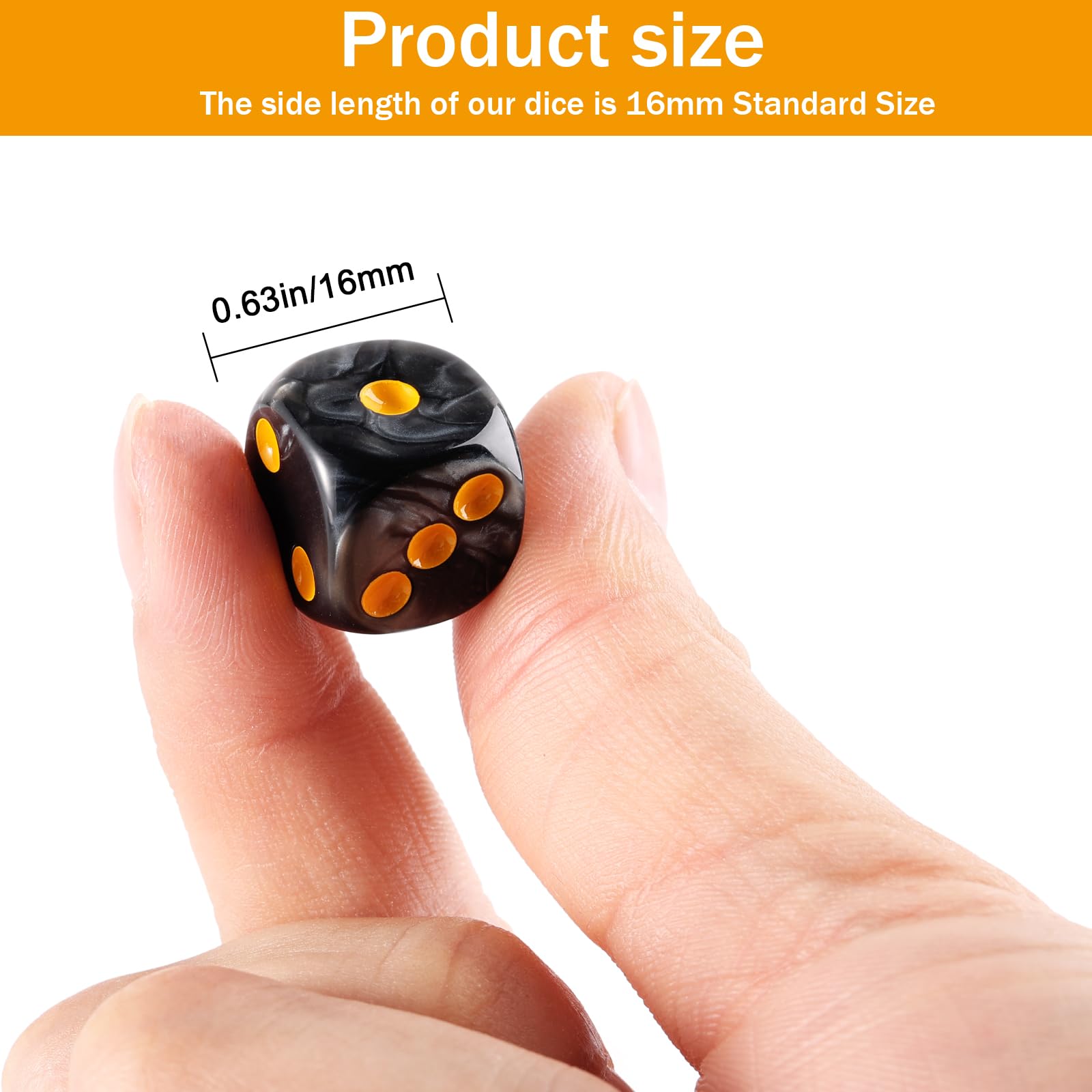 24 of Pack 16MM 6 Sided Dice Set,Pearl Pattern D6 Game Dice Set, 6 Sided Standard Dices for Yahtzee, Bunco or Teaching Math,with Portable Dice Pouch(Black Pearl)