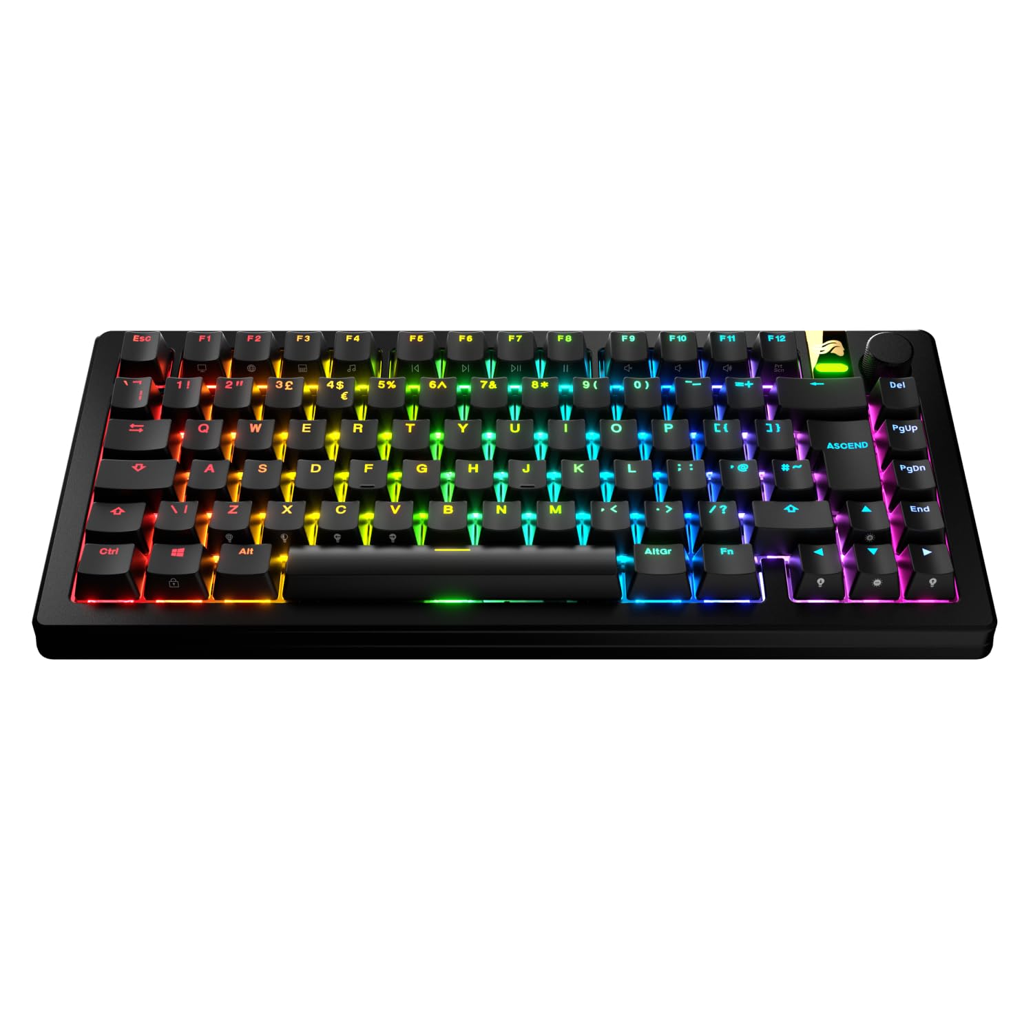Glorious Gaming - Teclas GPBT retroiluminadas: Leyendas translúcidas en Negro, Permiten el Paso de la luz, para teclados mecánicos de formatos 100%, 75%, 65% y 60%, distribución QWERTY inglés