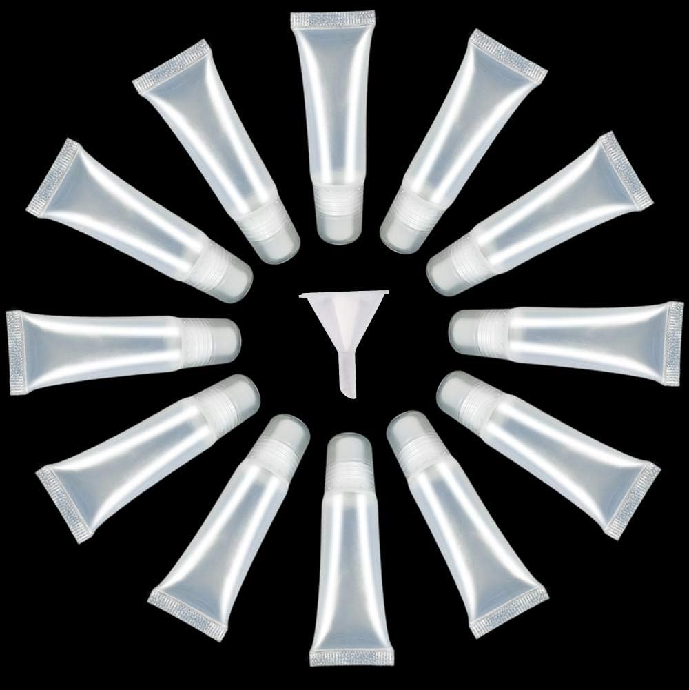 hahoness 12PCS 15ml Mini Clear Empty Lip Gloss Tubes, Cosmetic Lip Balm Lipgloss Containers Empty Tube, Lip Gloss Containers for Women Girls