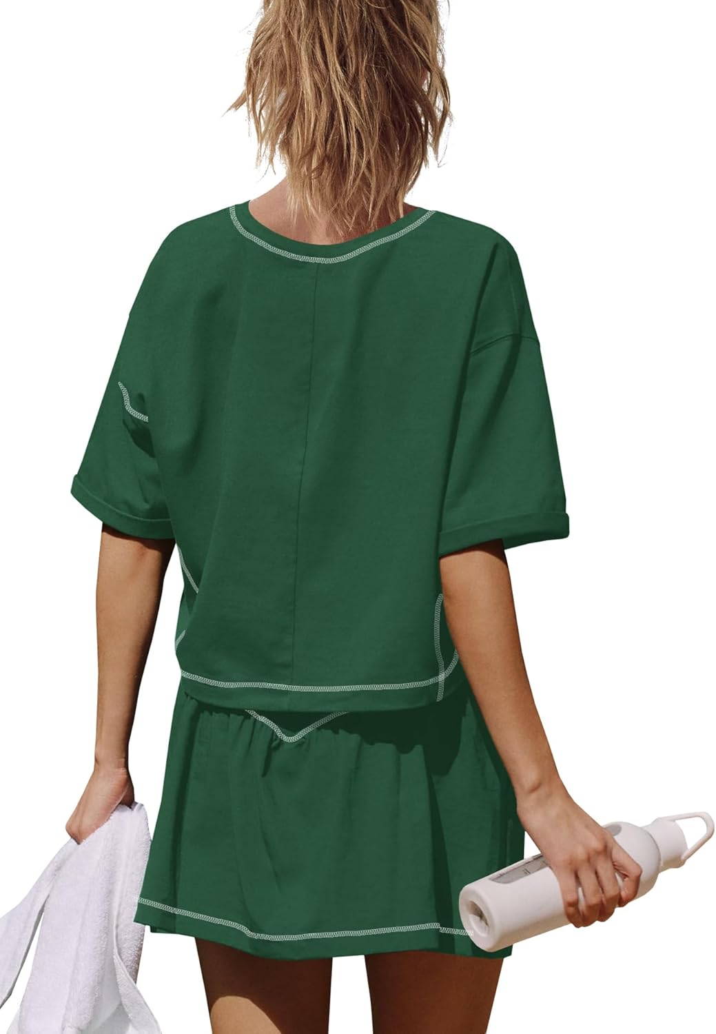Panadila Womens Workout Set 2 Piece Outfit Skirt Set Matching Sets Crop Tops and Skirt with Shorts Sets with Pockets(Dark Green,M) - Image 4
