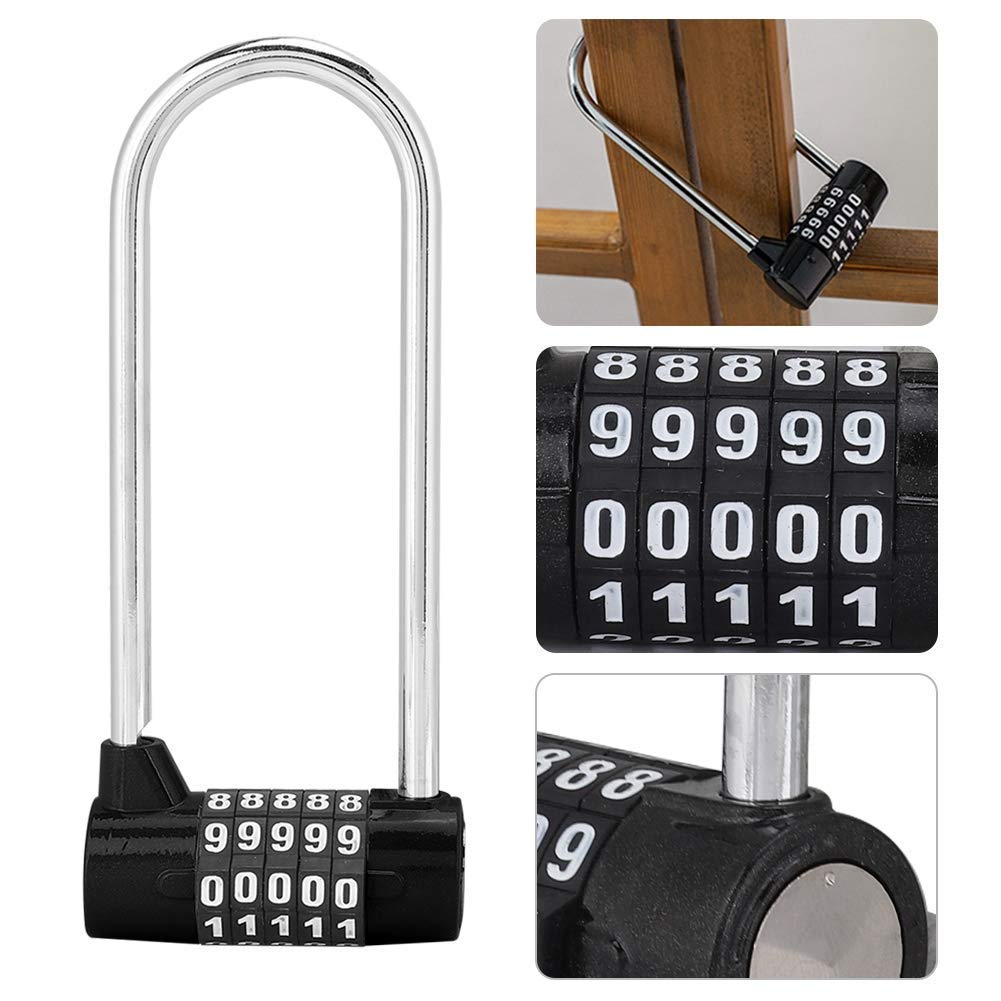 Cerradura de puerta, cerradura de código de combinación de 5 diales, candado de contraseña de aleación de zinc duradero en forma de U extra largo, para gabinetes, manijas de puerta, gimnasio, bicicle