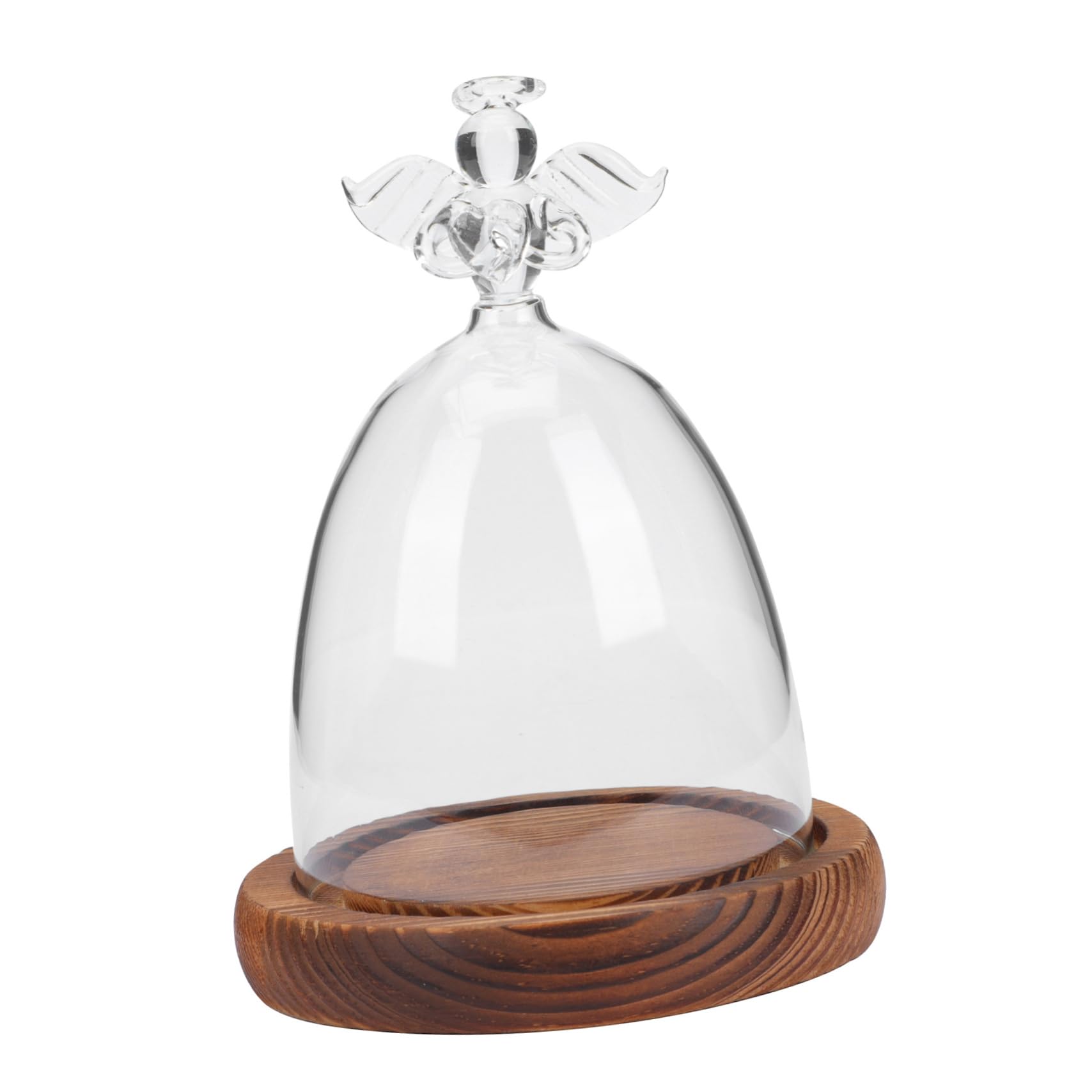 Cúpula de vidrio de alta transparencia con base de madera elegante
