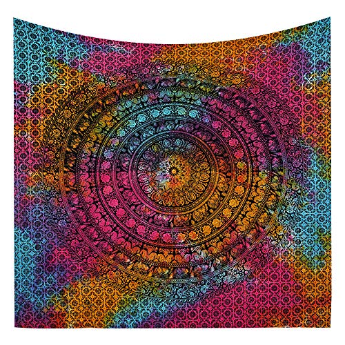 Future Handmade Tapiz tamaño Queen con diseño de mandala de elefante colorido para colgar en la pared