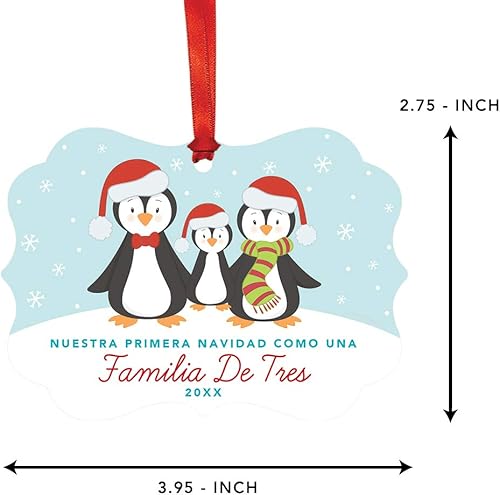 Miniatura 5 de Andaz Press Adorno de recuerdo de Navidad con marco de fantasía de familia española, Nuestra Primera Navidad Como UNA Familia De Tres 2024, Familia