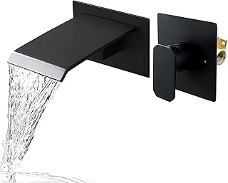 Wall Mounted Bath Taps, Black Bath Mixer Filler Tap Waterfall Spout Modern Wall Basin Tap