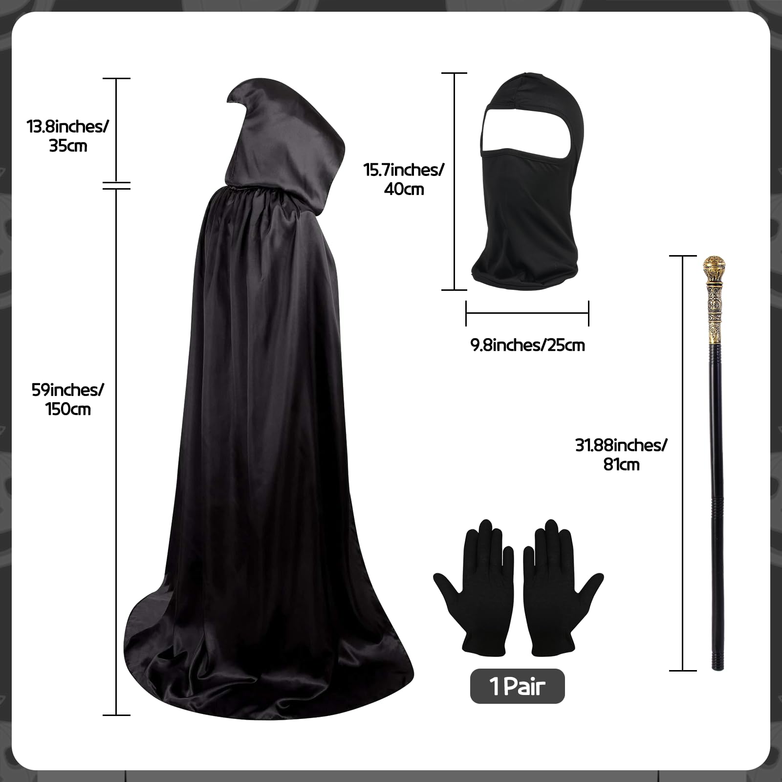 Lifreer Plague Doctor Costume Set, Plague Doctor Mask, Long Nose Beak Steampunk Props and Black Gloves, Hooded Cloak - Image 3