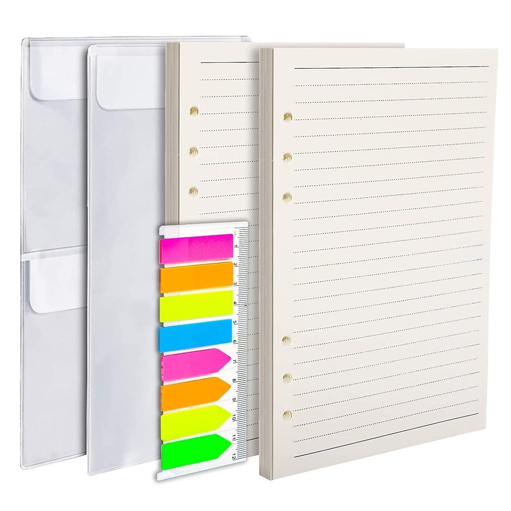 Papier de recharge A5 pour classeur à 6 anneaux avec poches et onglets JFDBGU
