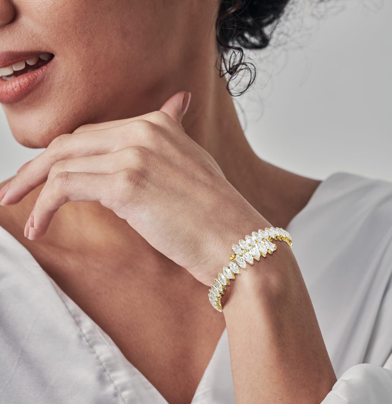 Rhinestone Cuff Bracelet Cubic Zirconia Tennis Bracelets Open Adjustable Elastic Bangle for Women - Image 2