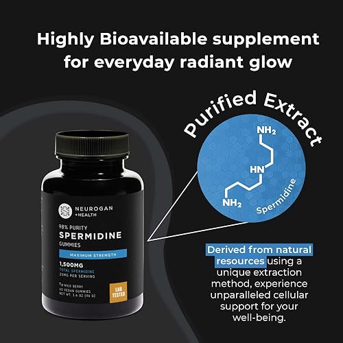 Miniatura 5 de Neurogan Gomitas de espermidina de 1500 mg, 98% puras, 100 veces más potentes que el germen de trigo para la salud celular, antienvejecimiento y