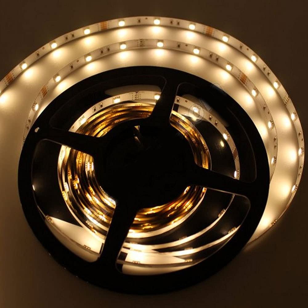 Tira de luz LED de 5 m, blanco cálido, 3000 K, brillante iluminación interior de 12 V, cinta para autocaravana, autocaravana, barco, debajo del gabinete (IP00, blanco cálido) (IP00, blanco cálido)