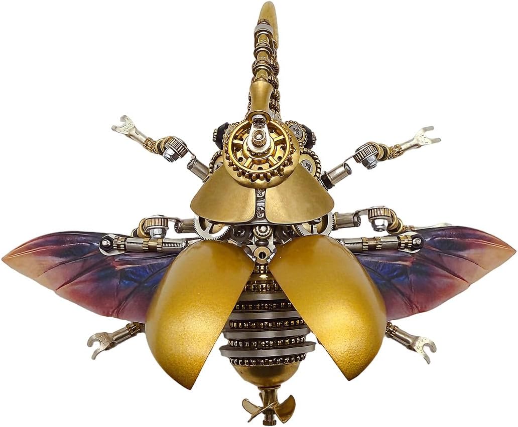 3Dメタル昆虫パズル、スチームパンクメタルバグ彫刻メカニカルゴールデンホーンキングモデルDIY組み立てモデル、ユニークなレトロ真鍮彫