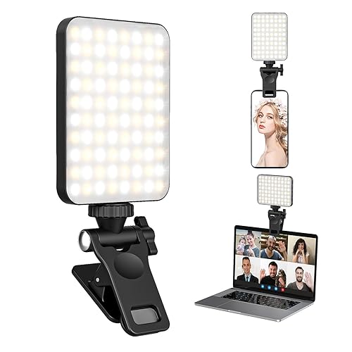 XINBAOHONG Rechargeable Selfie Light, Clip Fill Light for Phone Laptop Tablet Portable Light for Video Conference Live Streaming Zoom Call Makeup Picture (Black) - Black
