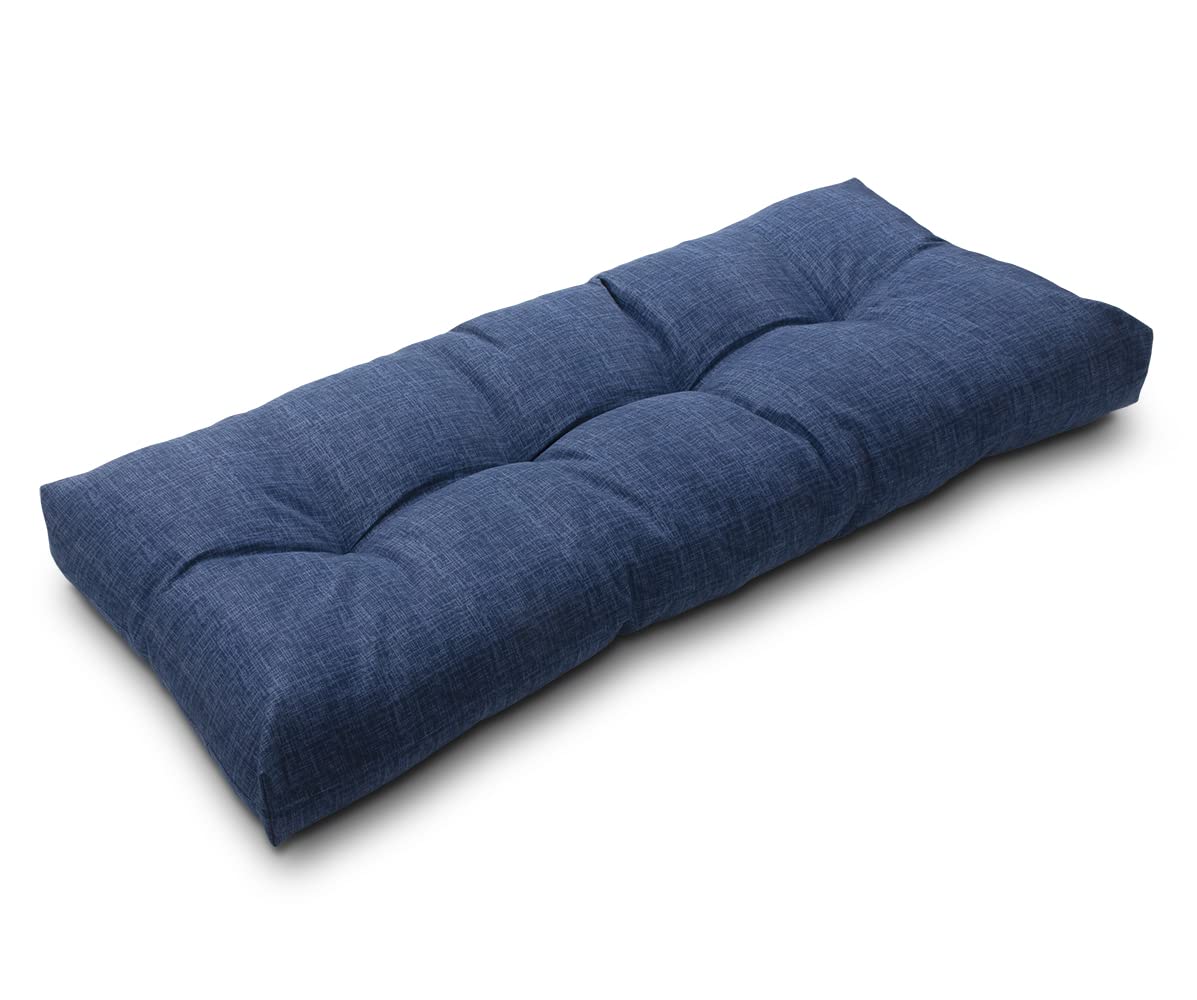 Magpie Fabrics Patio Bench Cushion 45"x18", Indoor/Outdoor Non-Slip Water Resistant Long Seat Pads, Tufted Loveseat Cushion for Swing, Settee, Window, Garden, Wicker, Front Porch (Navy Blue Textured)