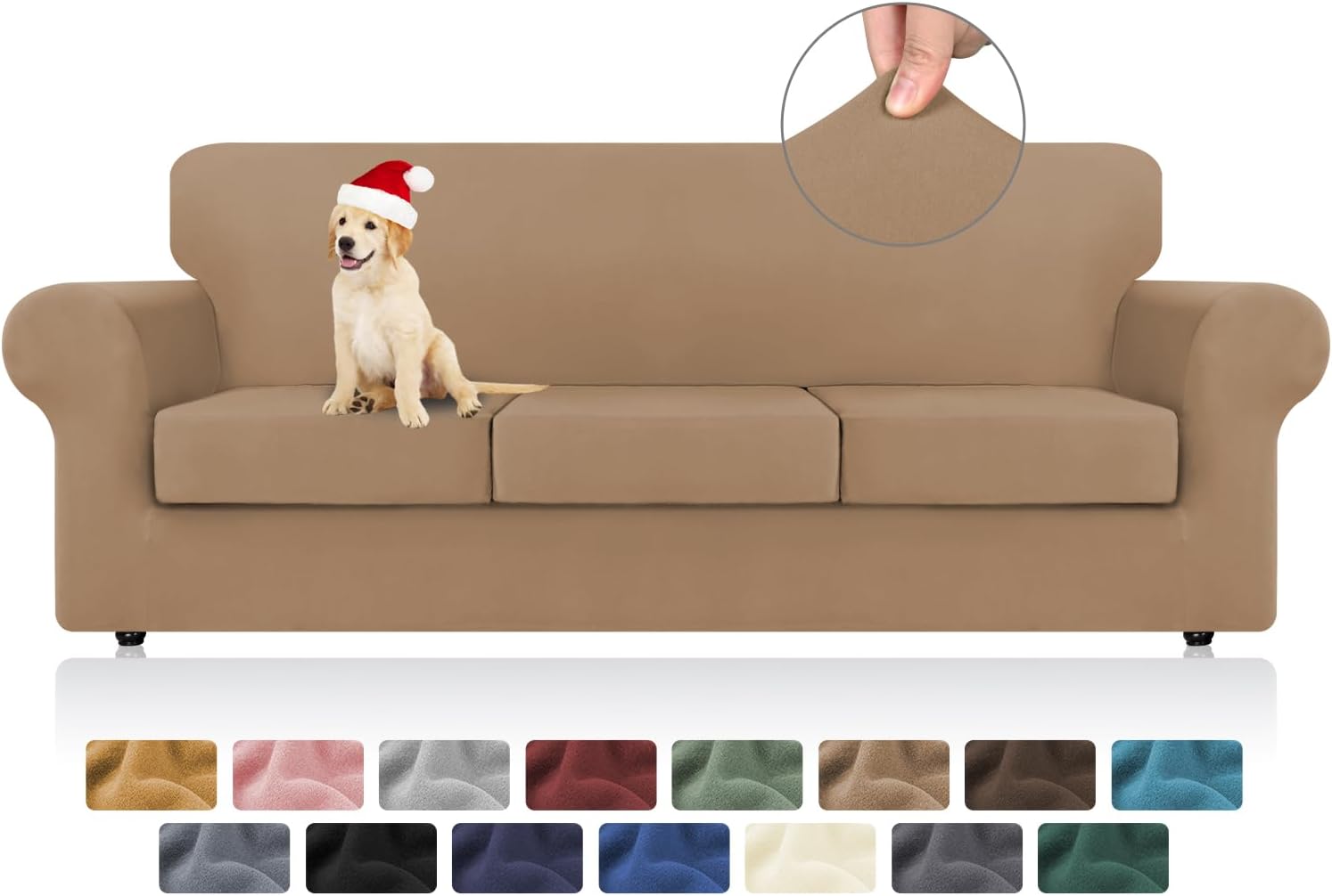 4 Pieces Stretch Couch Covers for 3 Cushion Couch Sofa pet Friendly， Sofa Covers Washable Soft Elastic Dogs Furniture Protector(Sofa,Camel)