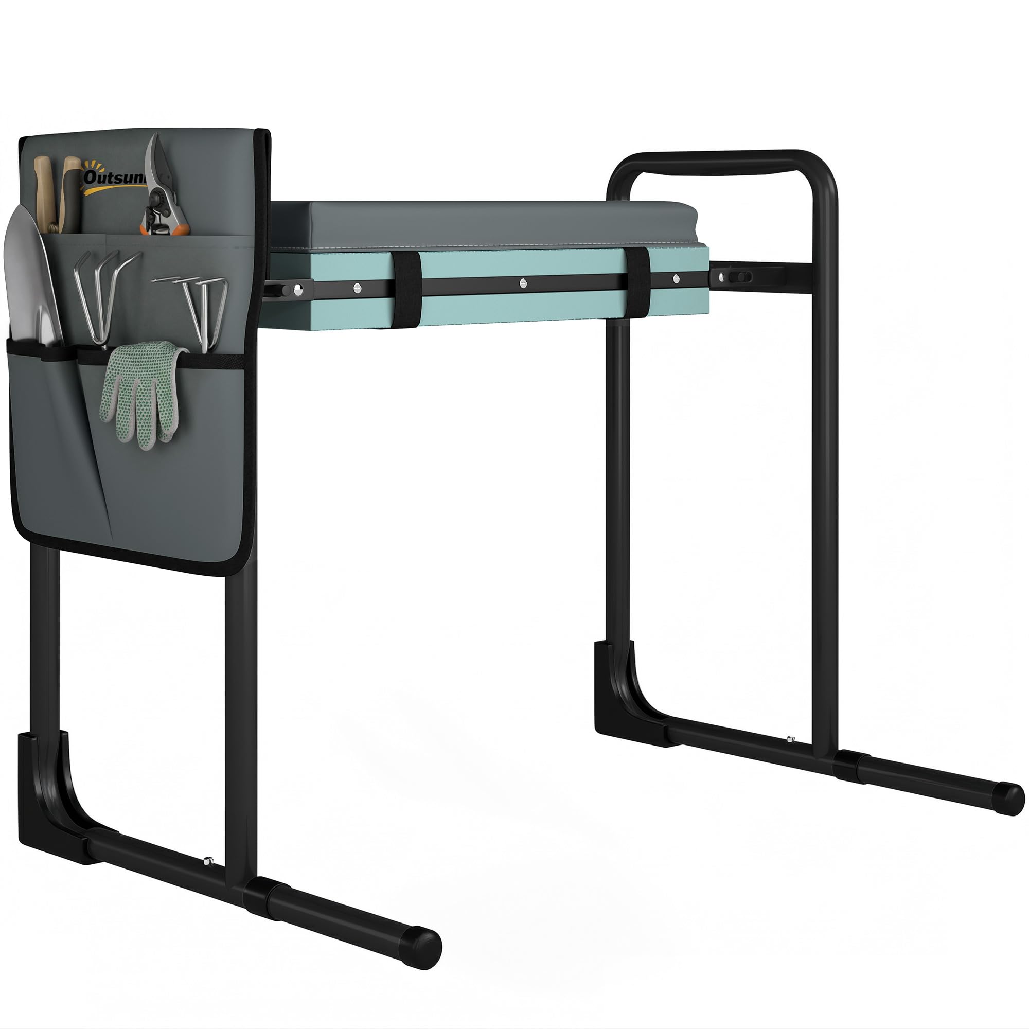 Outsunny Tabouret de Jardin Pliable Agenouilloir de Jardin Repose-Genoux Siège Jardinage avec Coussin Rembourré Épais en Mousse EVA, Poches à Outils, Gris Foncé