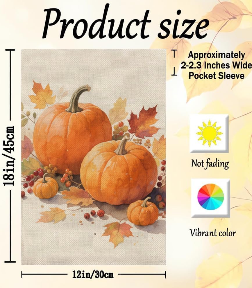 Pumpkin Fall Garden Flag 12x18 Inch Double Sided,Maple Leaves Thanksgiving Burlap Autumn Seasonal Holiday Yard Outdoor Decor pumpkin1 - Image 5