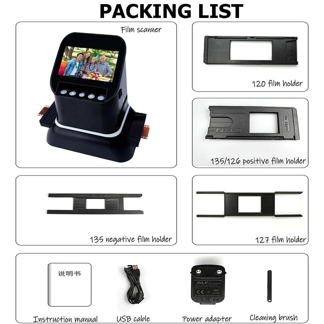 Scanner per Diapositive E Negativi,Scanner Film Ad Alta Risoluzione 120,Scanner Fotografico per Diapositive Negativi da 22 Megapixel,con Schermo LCD 4,3"