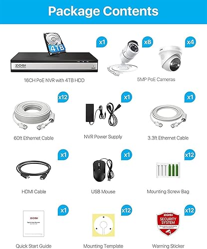 Miniatura 2 de ZOSI Sistema de cámaras de seguridad PoE 4K de 16 canales con disco duro de 4 TB, H.265 4K 8 MP 16 canales NVR y cámaras domo IP PoE para interiores
