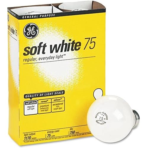 GE 41032 Incandescent Globe Soft White Bulbs, 75 Watts, 4/Pack