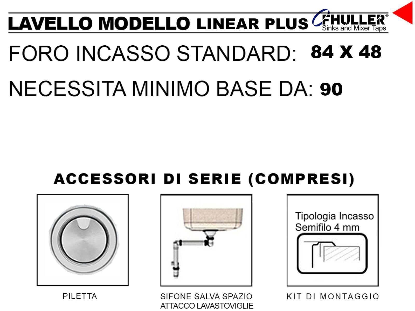 Lavello Fhuller - da Incasso Semifilo 2 Vasche 86x50 cm – Acciaio Inox Spazzolato, Design Moderno con Piletta in Acciaio – Resistente, Igienico e Facile da Pulire – Foro Incasso 840x480 mm