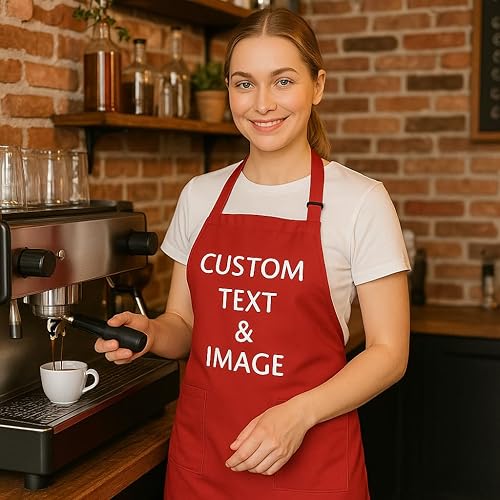 Miniatura 7 de LeWall Delantal personalizado  Logotipo de nombre personalizado para cocinar hornear y manualidades  Cuello ajustable, bolsillos delanteros, algodón