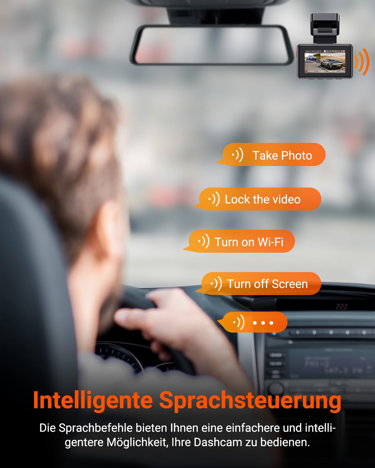 VANTRUE E2 2.7K+2.7K Dashcam Auto vorne hinten 5GHz WiFi 9MB/S GPS, Fernbedienung Sprachbefehle Dash cam Dual 1944P/1440P WDR Nachtsicht Puffer Parkmodus Auto Kamera, 2.45’’ 320° G Sensor, max. 512GB