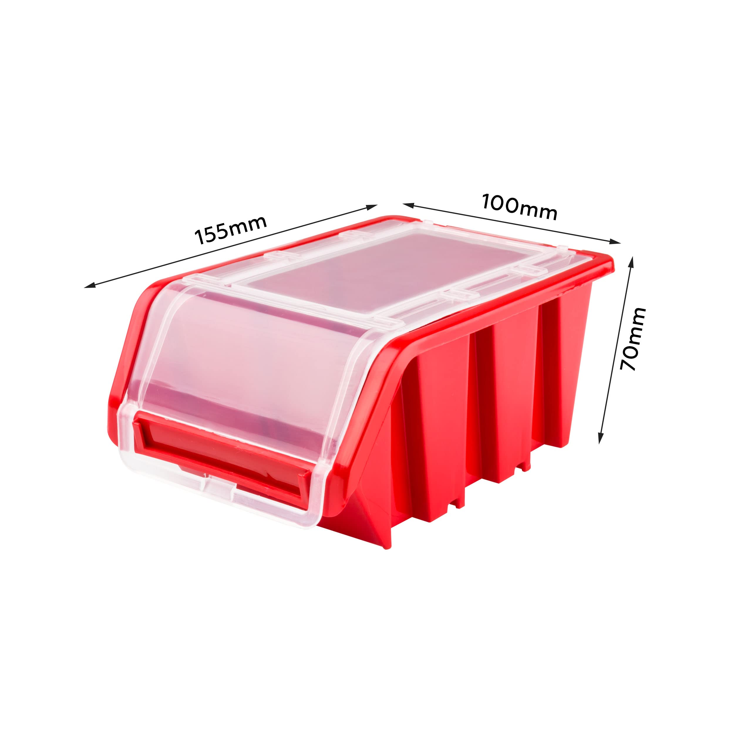 SimpleThing 100 Stück Stapelboxen mit Deckel Größe 100 x 155 x 70 mm Farbe Rot | Werkstatt Wandregal Sortierbox Stapelkiste