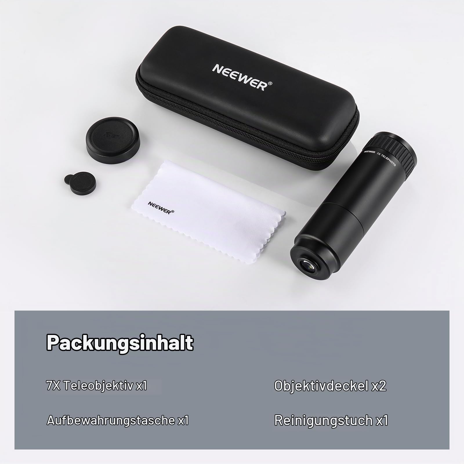 NEEWER HD Telephoto Objektiv nur für 17mm Gewinde Backplate, 7X Vergrößerung Handy Kamera Linse mit 15 Elementen 12 Gruppen Kompatibel mit SmallRig iPhone Samsung Cage mit 17mm Objektivadapter, LS-36