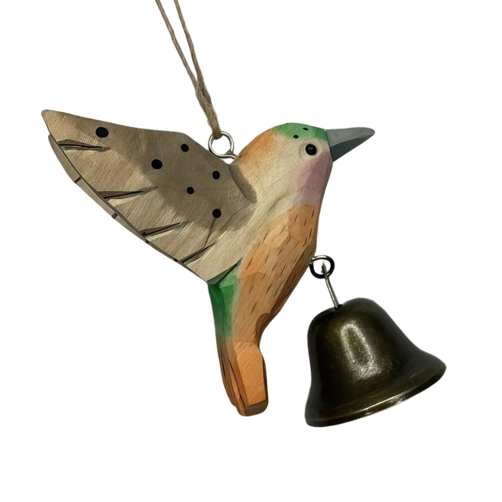 Hummingbird Wind Chimes Hand Carved Wood Hummingbird Statue Figurines with Bells Small Animal Sculptures Home Decors Animal Sculptures Home Decors