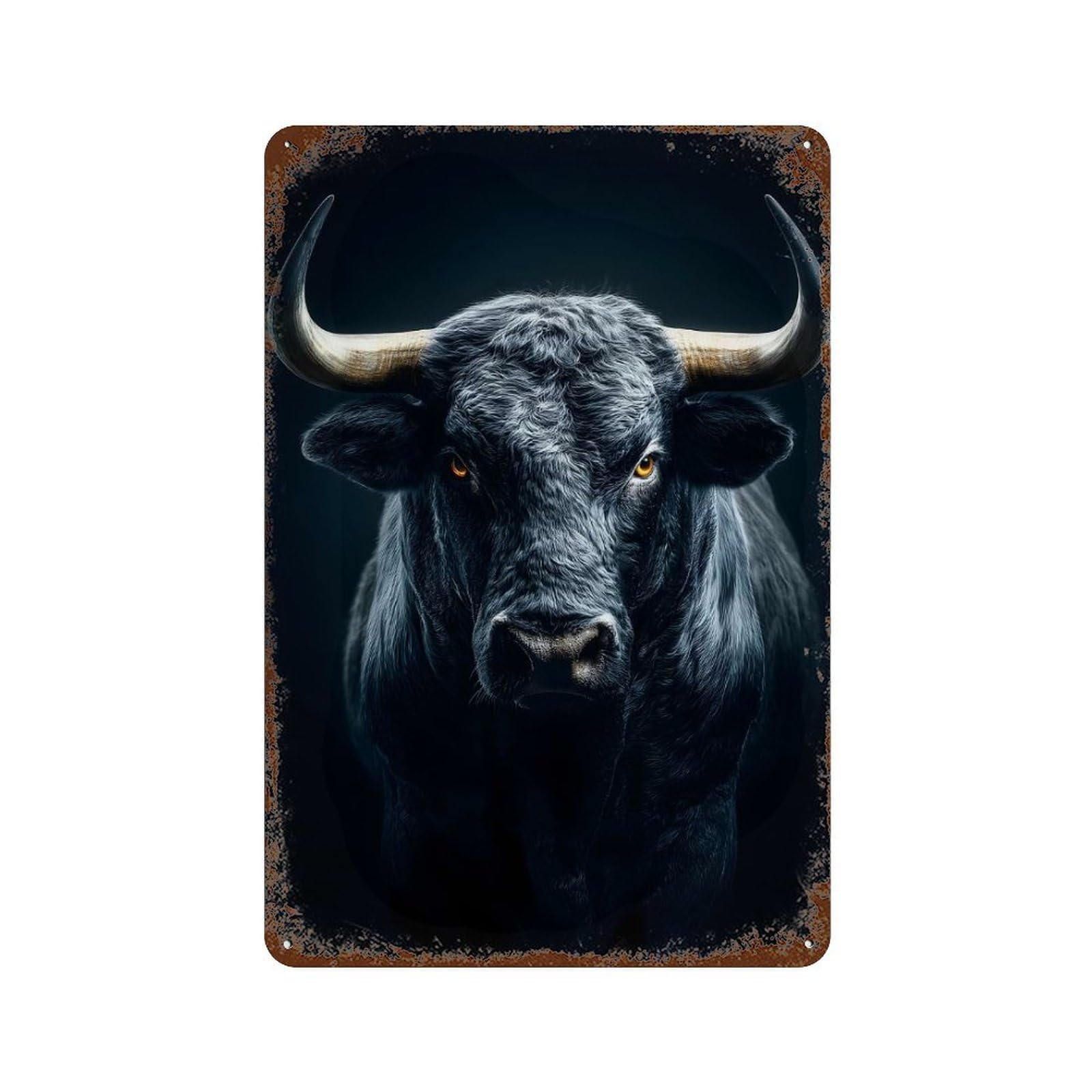 Dramatic Portrait of A Black Bull Rustic Tin Plaque 11.8"x7.9", for Shed, Workshop And Garage Wall Decor, Shabby Chic Decor