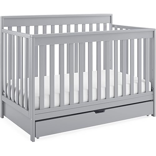 Delta Children Mercer 6-in-1 Convertible Crib with Storage Trundle, Greenguard Gold Certified, Grey