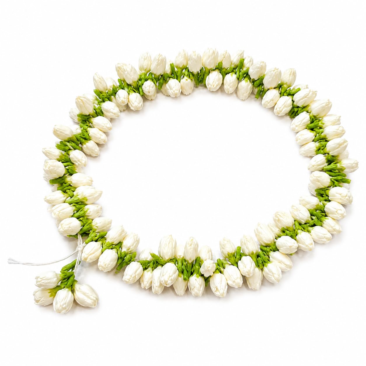 Artificial Jasmine Bud Garland Gajra for Hair | Reusable Fake Mogra Flower String Ponytail Holder | Traditional Lightweight Wedding Festival Hair Styling Accessory-image-44