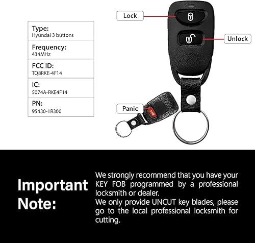 Miniatura 3 de Reemplazo para 2014 2015 2016 2017 Hyundai Accent Key Fob Control remoto TQ8RKE-4F14 3 botones 434MHz