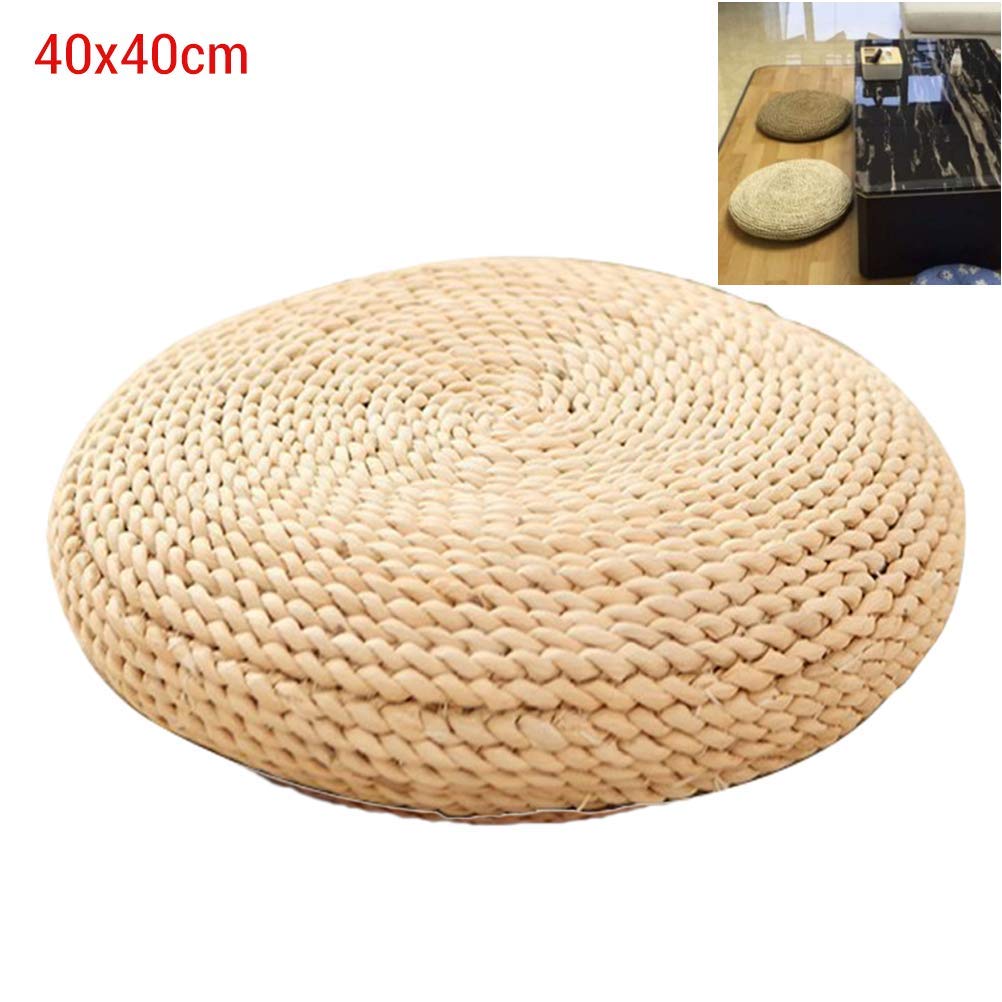 Cuscino rotondo in paglia, rotondo, spesso pavimento tatami, per casa, fitness, yoga, meditazione, imbottitura in seta, tappetino da yoga, in paglia, 40 x 40 cm, colore: kaki