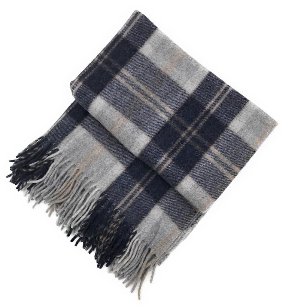 Soft Wool Tartan Travel Blanket for car and caravan - 70x60 inches large blanket - Scottish plaid, checkered, Indoor, lightweight Outdoor warm, Bed and Sofa, Picnic Rug - Bannockbane Silver Tartan
